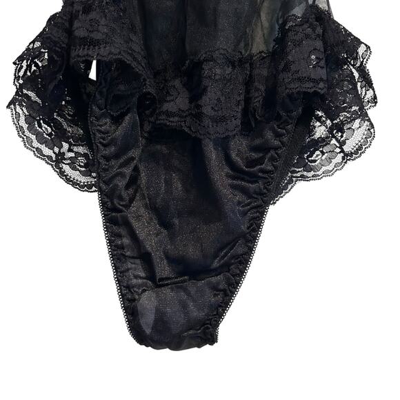 Vintage Black Sheer Lace Body Suit Womens Sz XS Whimsigoth Dark Romance Ruffles - Picture 13 of 16